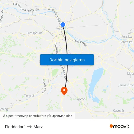 Floridsdorf to Marz map