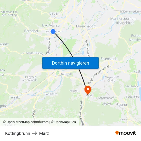 Kottingbrunn to Marz map