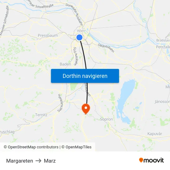 Margareten to Marz map