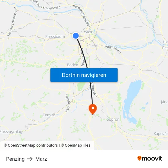Penzing to Marz map
