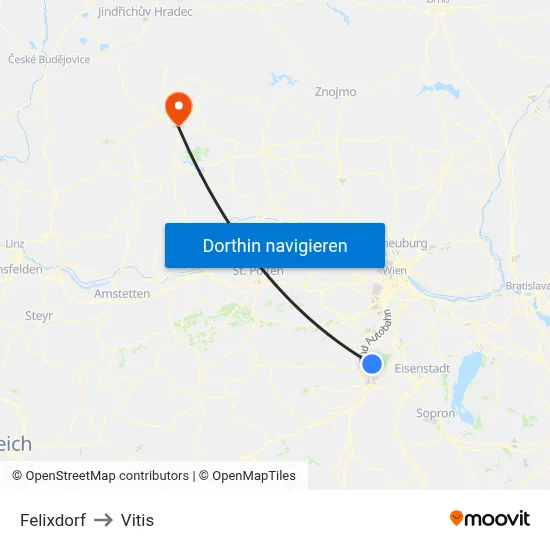 Felixdorf to Vitis map