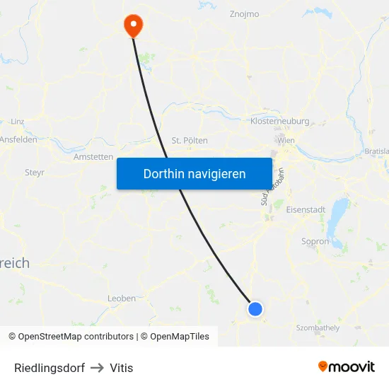 Riedlingsdorf to Vitis map