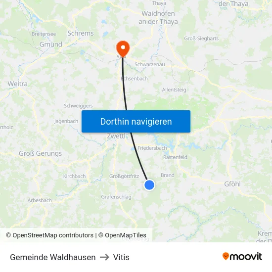 Gemeinde Waldhausen to Vitis map