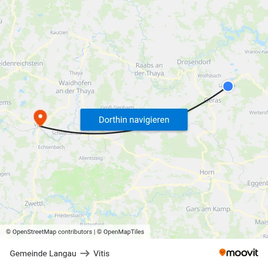 Gemeinde Langau to Vitis map