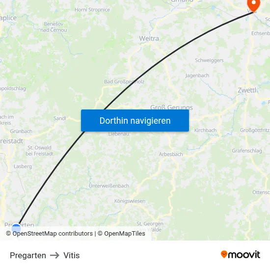 Pregarten to Vitis map