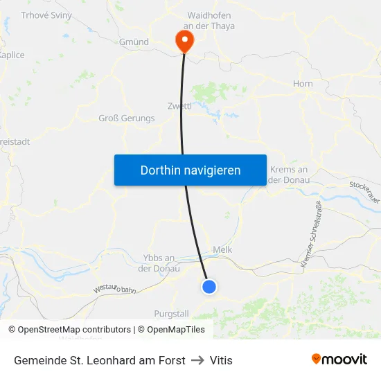 Gemeinde St. Leonhard am Forst to Vitis map