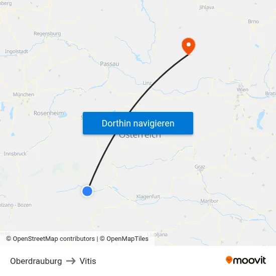 Oberdrauburg to Vitis map
