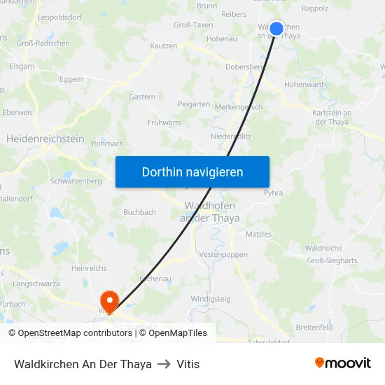 Waldkirchen An Der Thaya to Vitis map