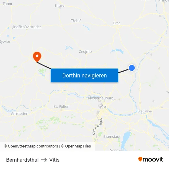 Bernhardsthal to Vitis map