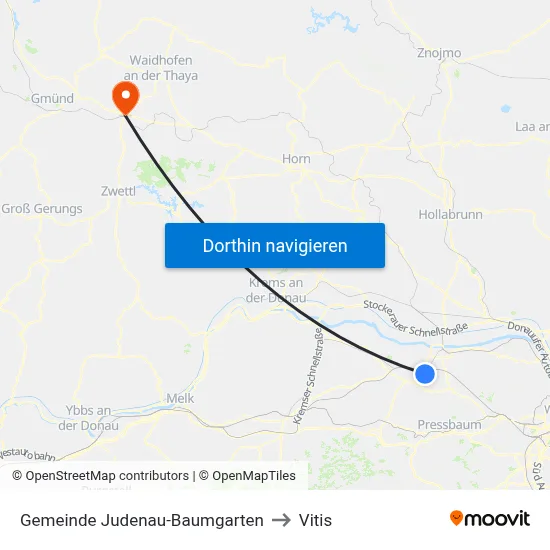 Gemeinde Judenau-Baumgarten to Vitis map