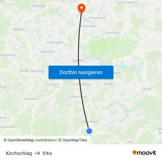 Kirchschlag to Vitis map