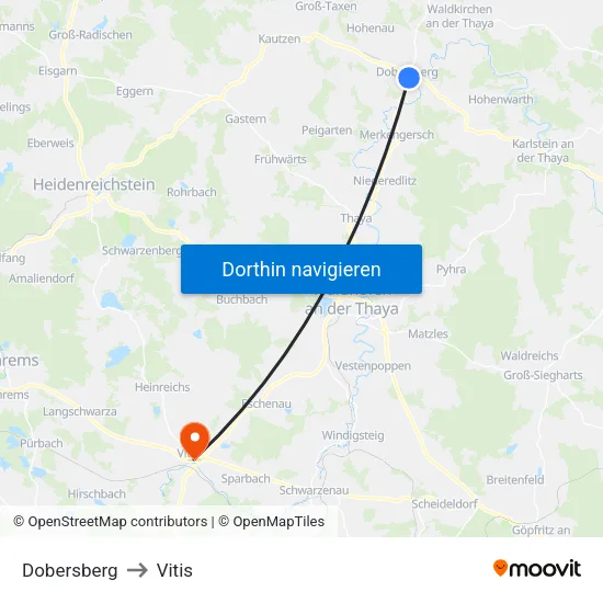 Dobersberg to Vitis map