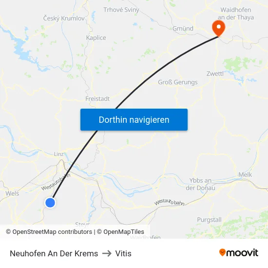 Neuhofen An Der Krems to Vitis map