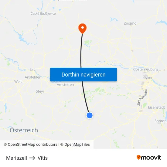 Mariazell to Vitis map