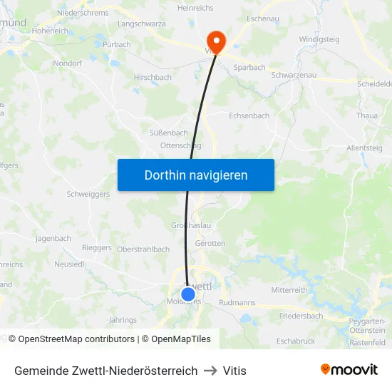 Gemeinde Zwettl-Niederösterreich to Vitis map