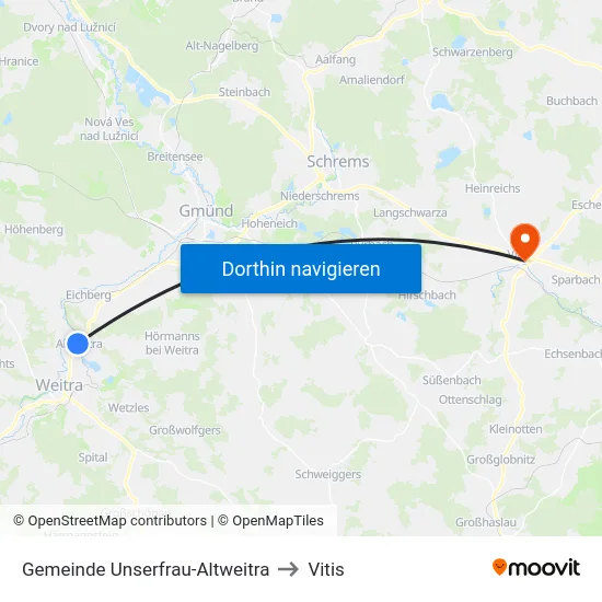 Gemeinde Unserfrau-Altweitra to Vitis map