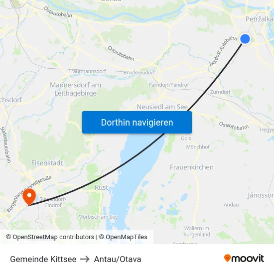 Gemeinde Kittsee to Antau/Otava map