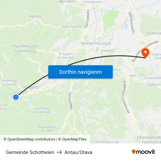 Gemeinde Schottwien to Antau/Otava map