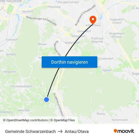 Gemeinde Schwarzenbach to Antau/Otava map