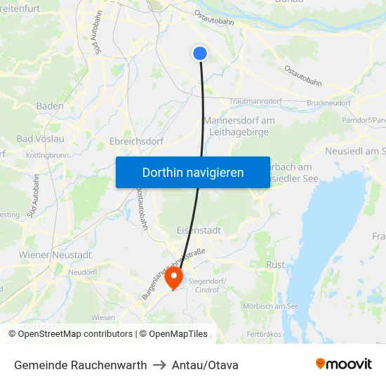 Gemeinde Rauchenwarth to Antau/Otava map
