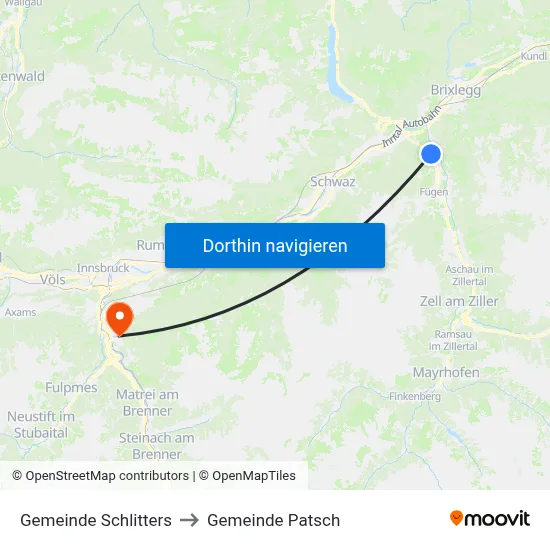 Gemeinde Schlitters to Gemeinde Patsch map