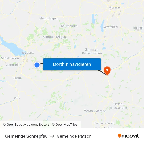 Gemeinde Schnepfau to Gemeinde Patsch map