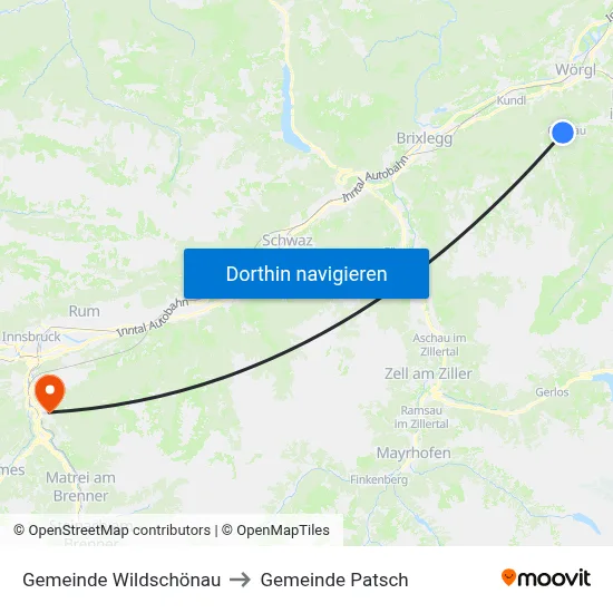 Gemeinde Wildschönau to Gemeinde Patsch map