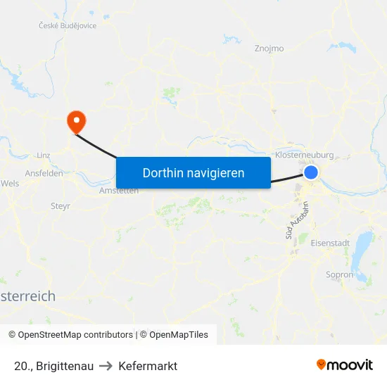 20., Brigittenau to Kefermarkt map