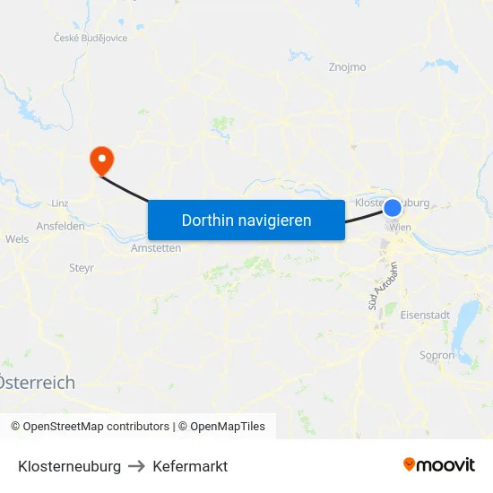 Klosterneuburg to Kefermarkt map