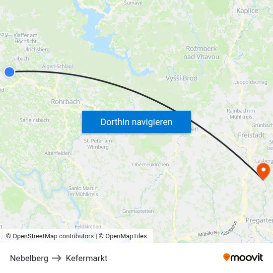 Nebelberg to Kefermarkt map