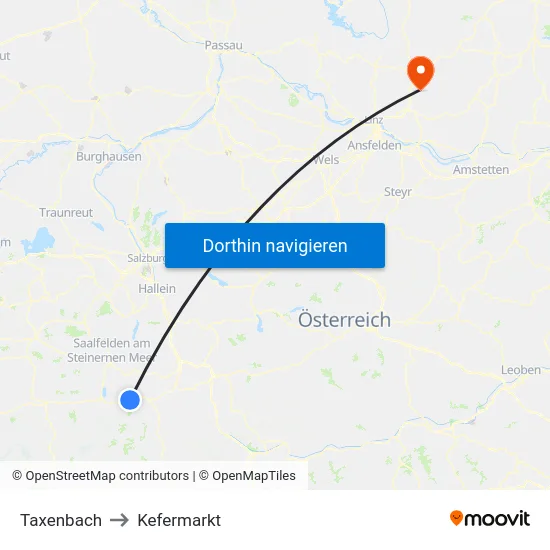Taxenbach to Kefermarkt map