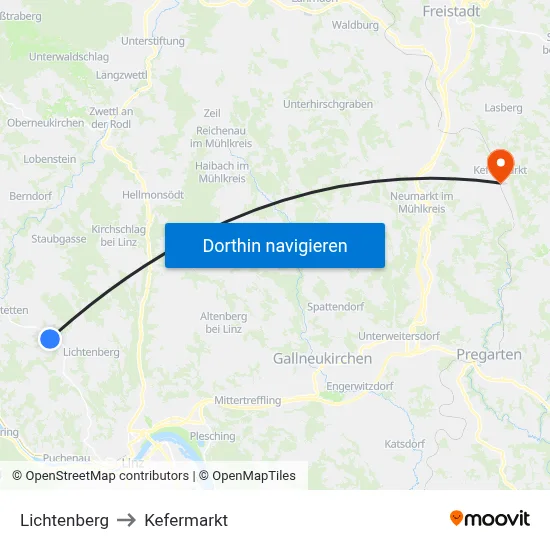 Lichtenberg to Kefermarkt map