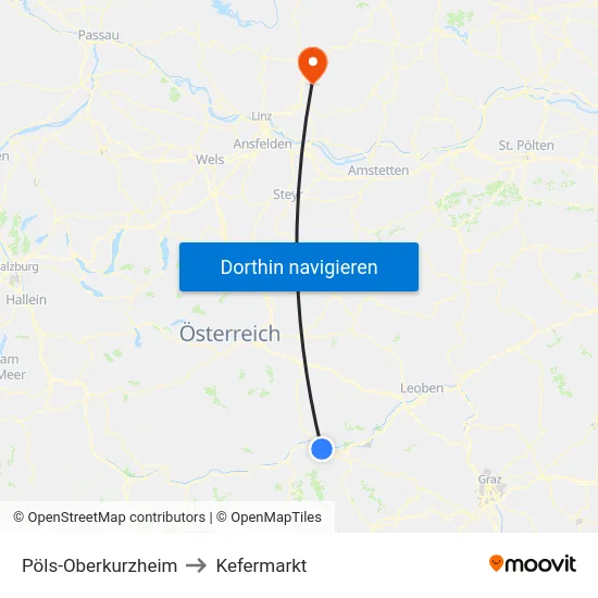 Pöls-Oberkurzheim to Kefermarkt map
