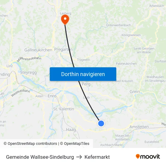 Gemeinde Wallsee-Sindelburg to Kefermarkt map