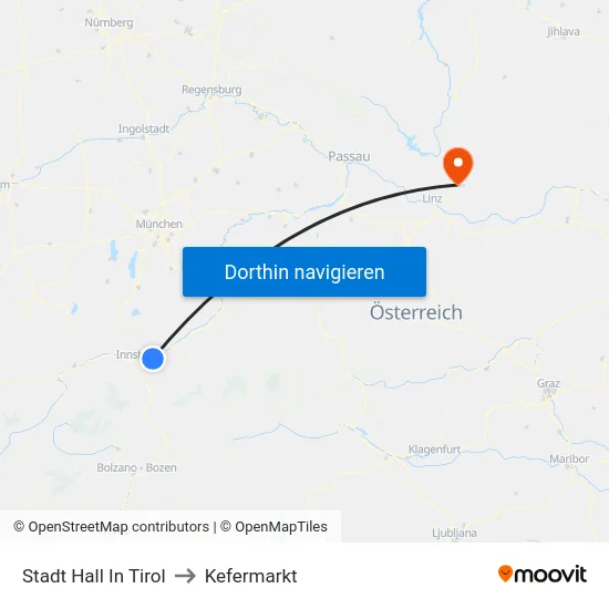 Stadt Hall In Tirol to Kefermarkt map