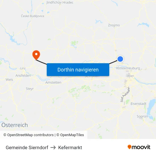 Gemeinde Sierndorf to Kefermarkt map
