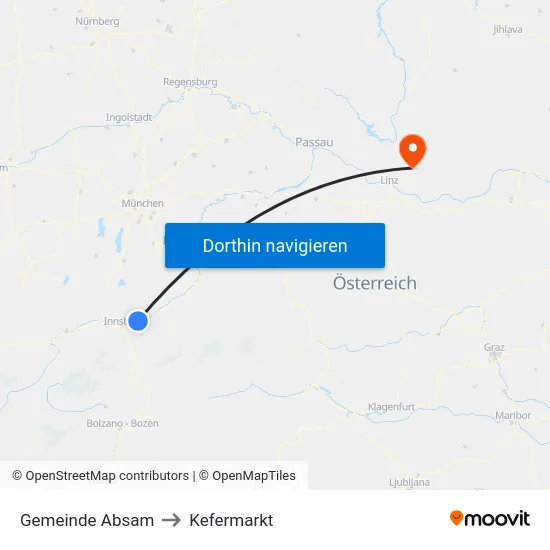 Gemeinde Absam to Kefermarkt map