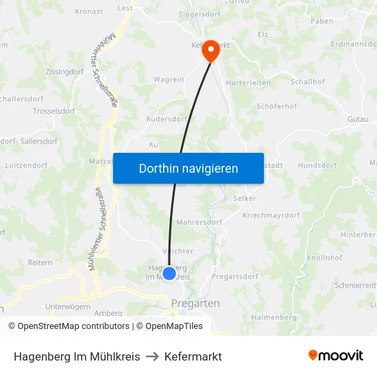 Hagenberg Im Mühlkreis to Kefermarkt map