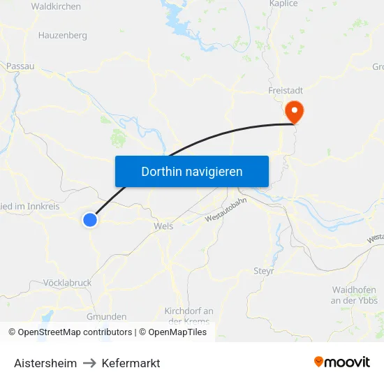 Aistersheim to Kefermarkt map