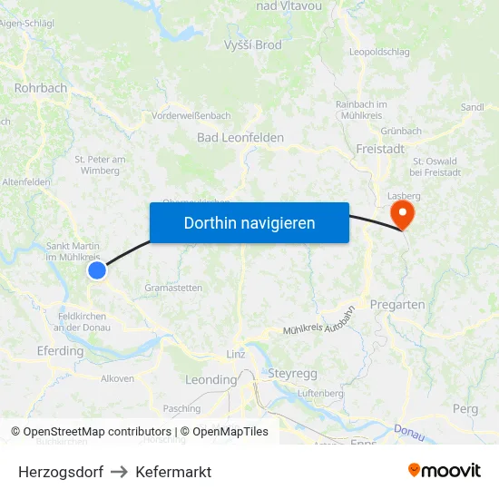 Herzogsdorf to Kefermarkt map