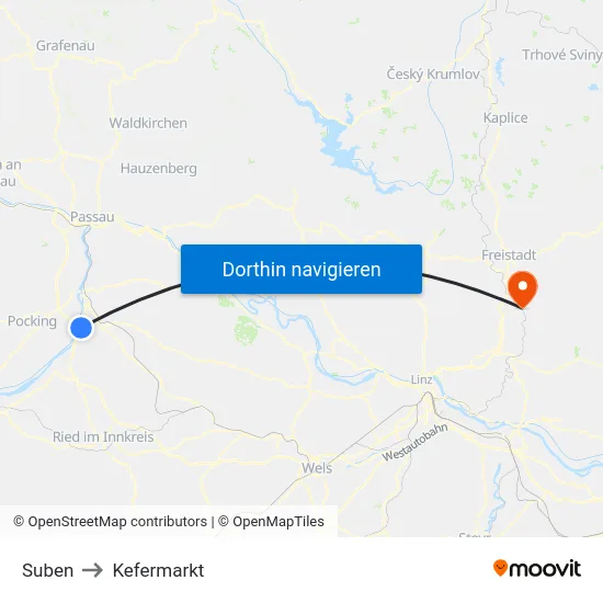 Suben to Kefermarkt map