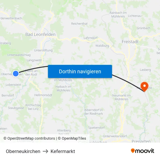 Oberneukirchen to Kefermarkt map