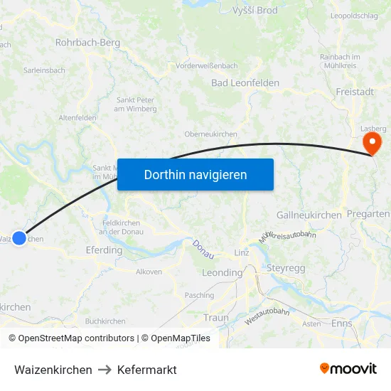 Waizenkirchen to Kefermarkt map