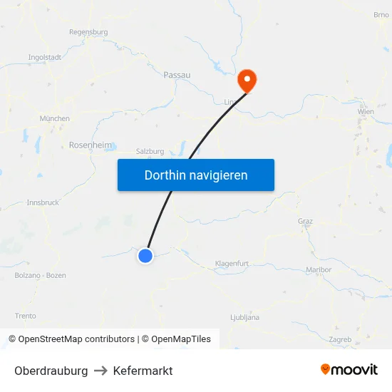 Oberdrauburg to Kefermarkt map