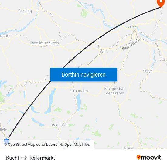 Kuchl to Kefermarkt map