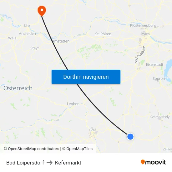 Bad Loipersdorf to Kefermarkt map
