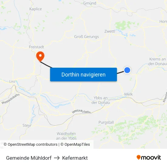 Gemeinde Mühldorf to Kefermarkt map