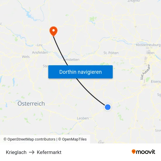 Krieglach to Kefermarkt map
