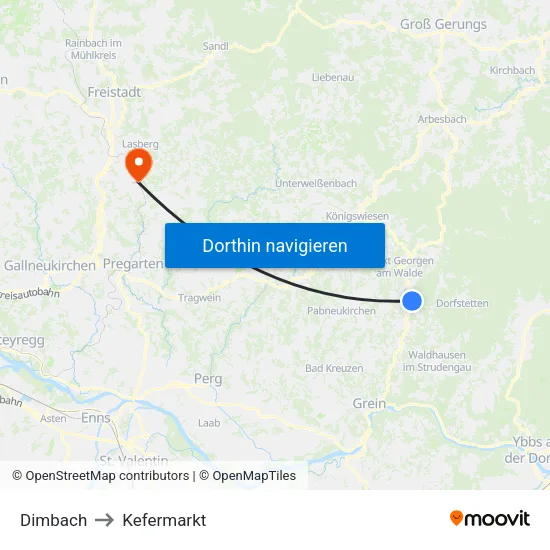 Dimbach to Kefermarkt map