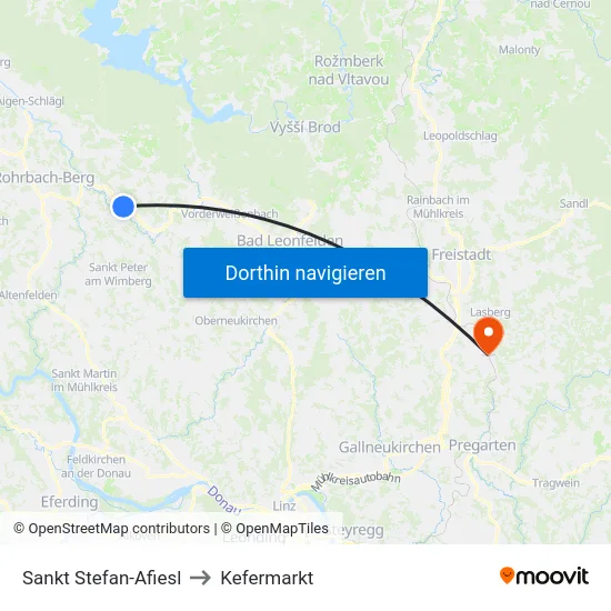 Sankt Stefan-Afiesl to Kefermarkt map